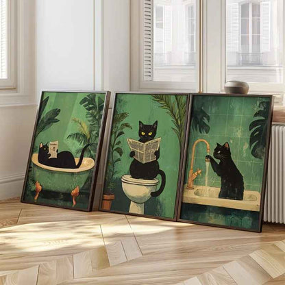 3 toiles chat deco | Vintage Salle de Bain