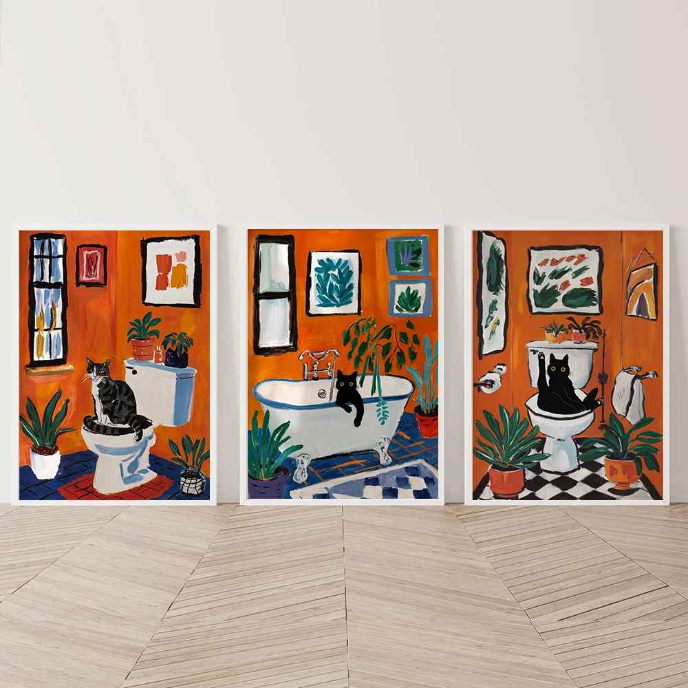 3 toiles chat deco | Style Matisse