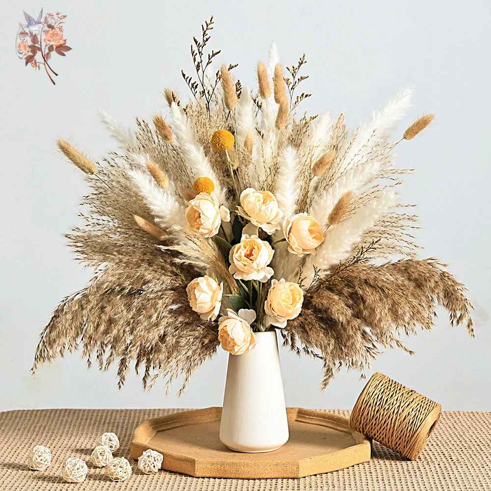 Bouquet Pivoines Artificielles et Pampas Séchées Boho