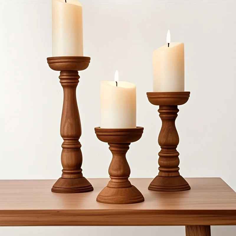 Bougeoirs en bois Vintage 3 pièces | Authentique
