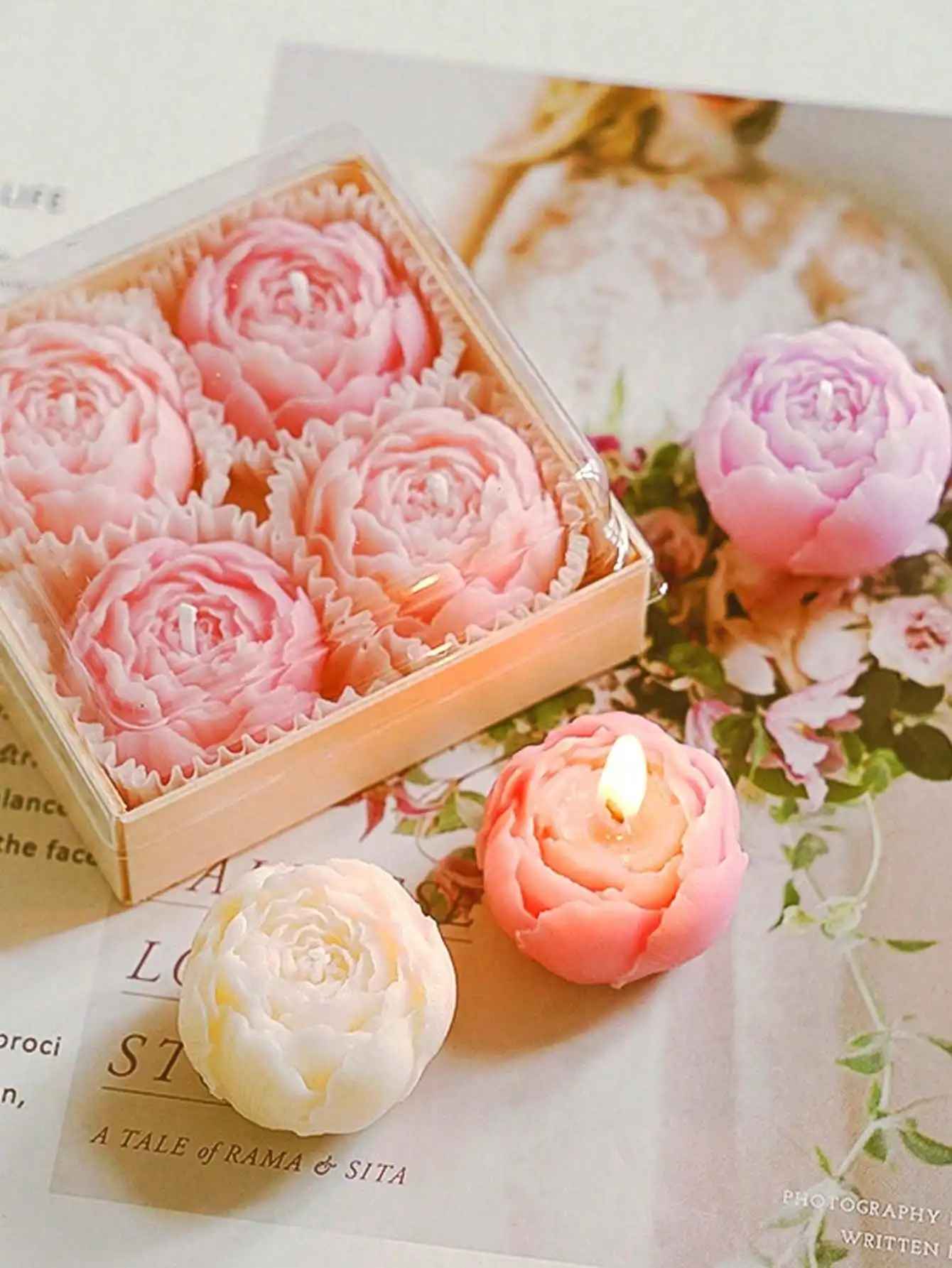 ensemble Bougie parfumée à la rose faite à la main | Naturelle 4 pieces