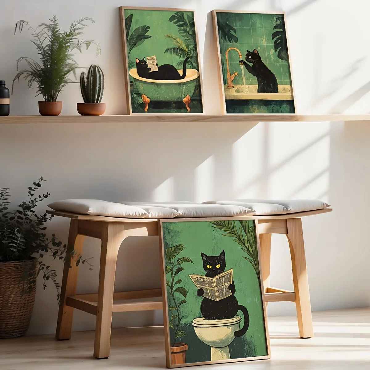 3 toiles chat deco | Vintage Salle de Bain