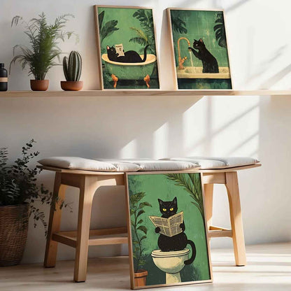 3 toiles chat deco | Vintage Salle de Bain