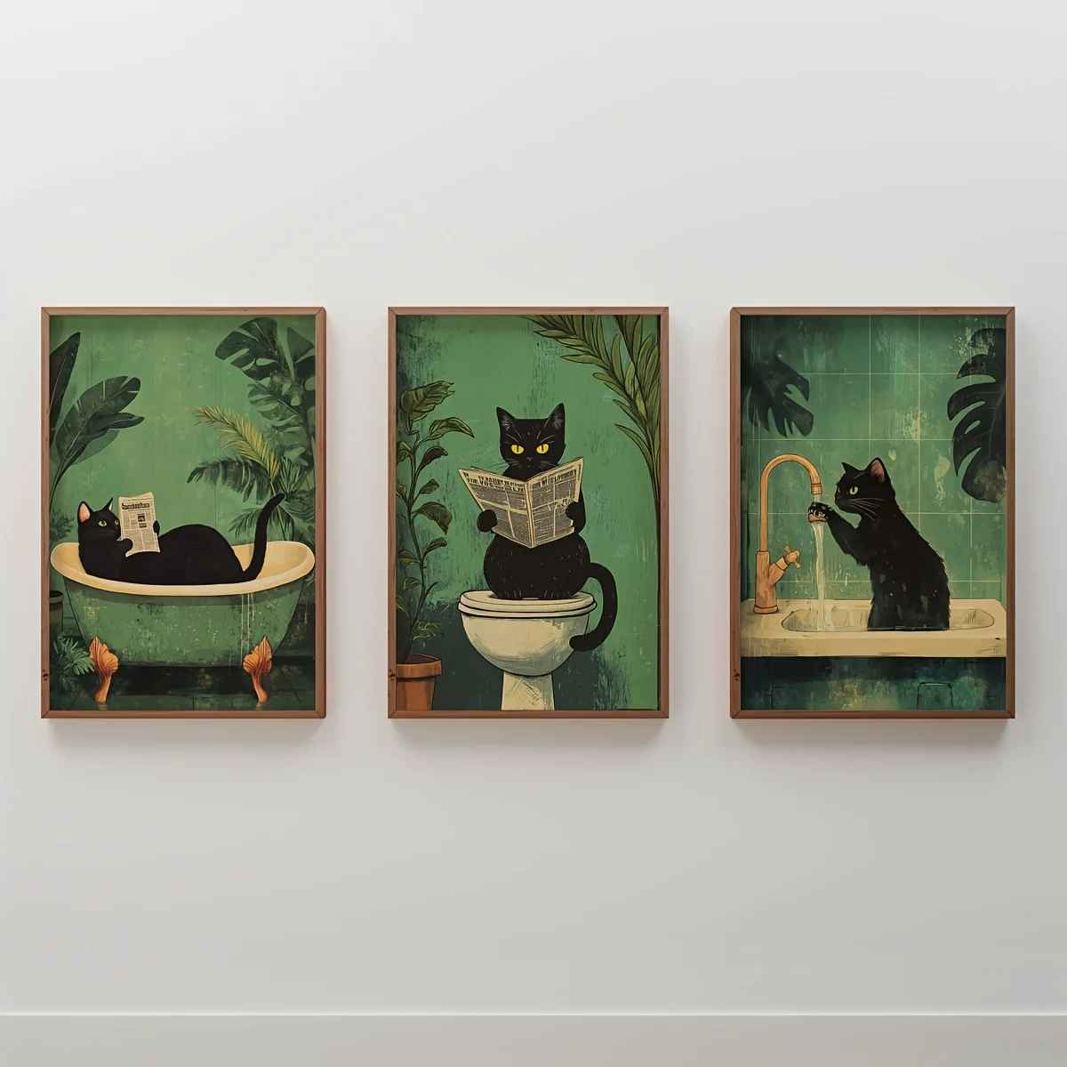 3 toiles chat deco | Vintage Salle de Bain