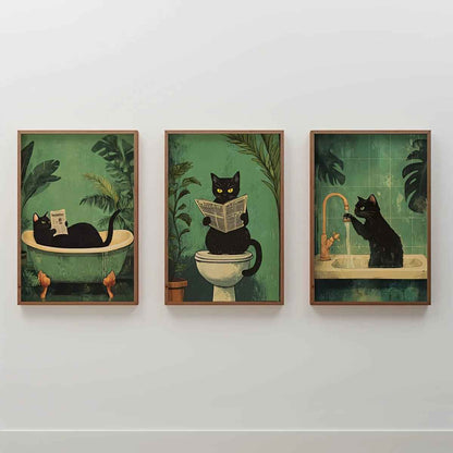 3 toiles chat deco | Vintage Salle de Bain