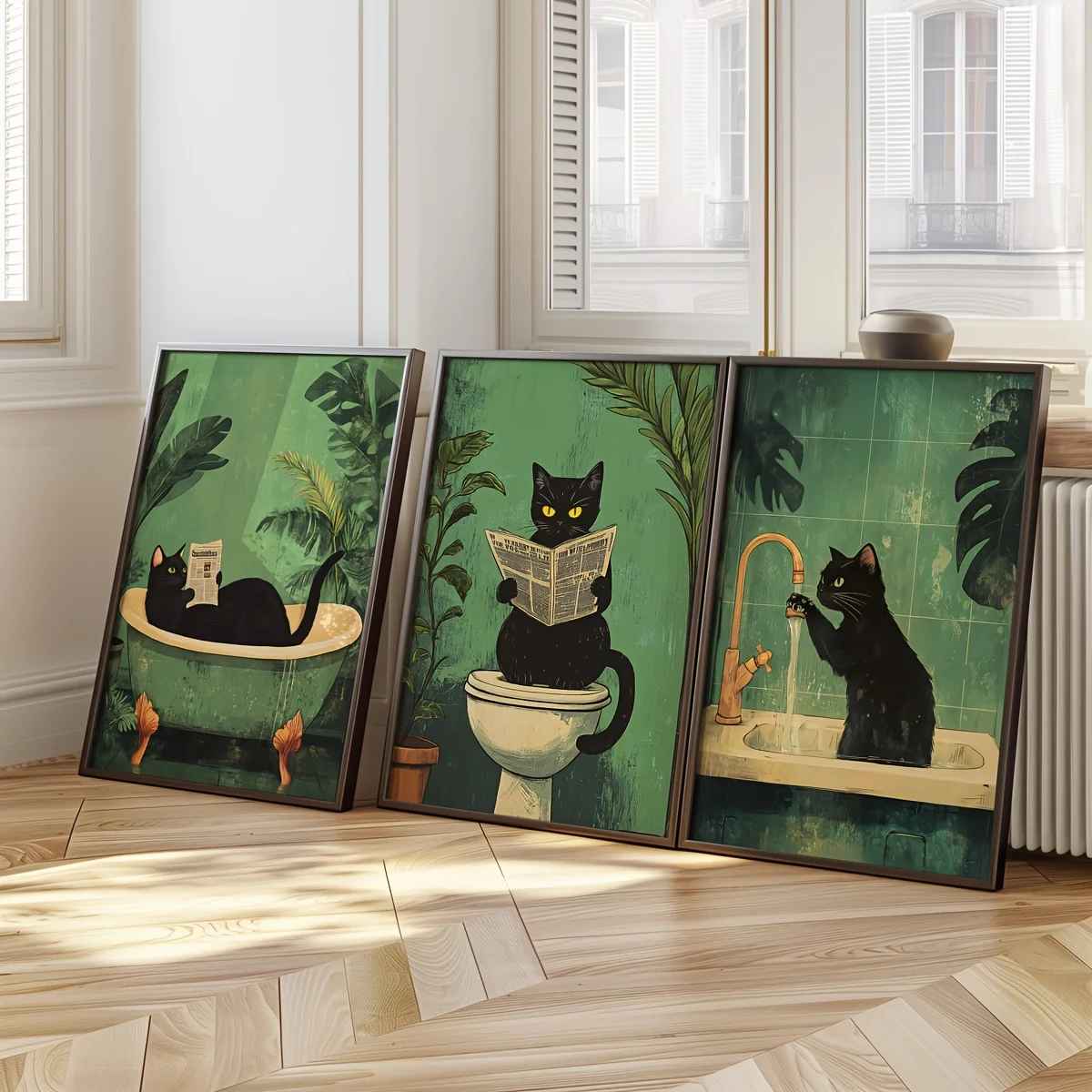 3 toiles chat deco | Vintage Salle de Bain