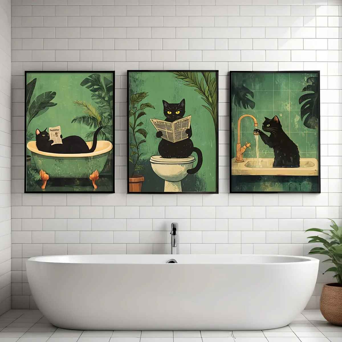 3 toiles chat deco | Vintage Salle de Bain