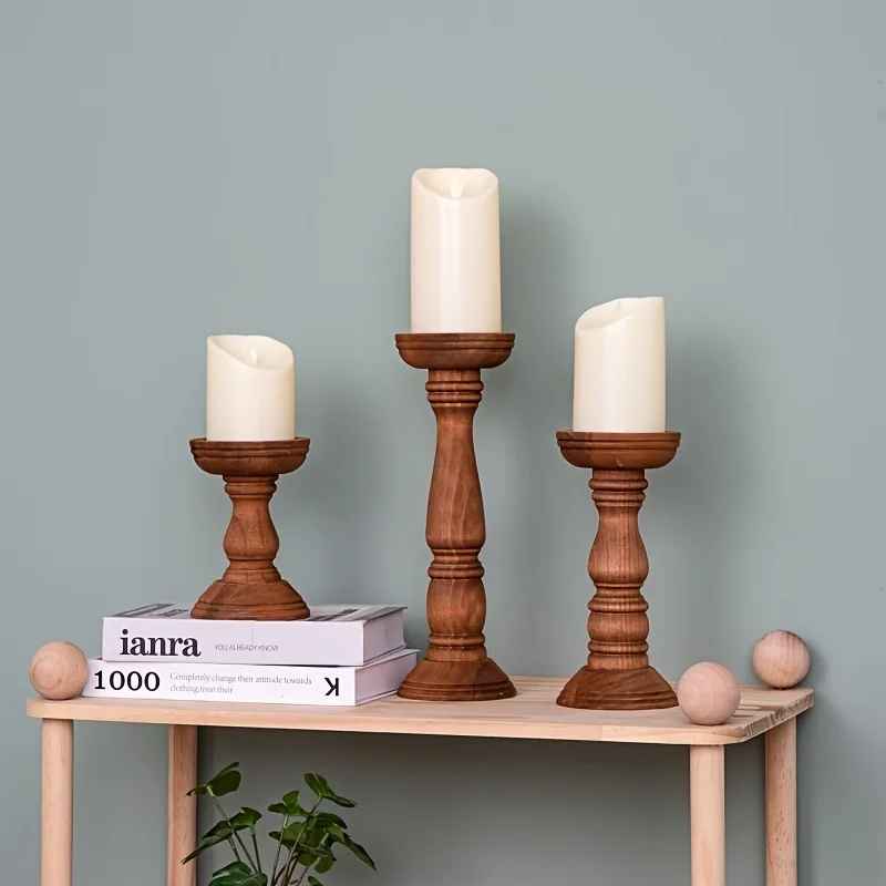 Bougeoirs en bois Vintage 3 pièces | Authentique