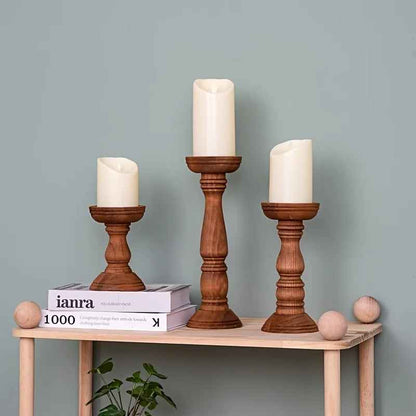 Bougeoirs en bois Vintage 3 pièces | Authentique
