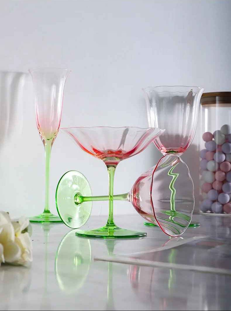 verre cristal rose vert