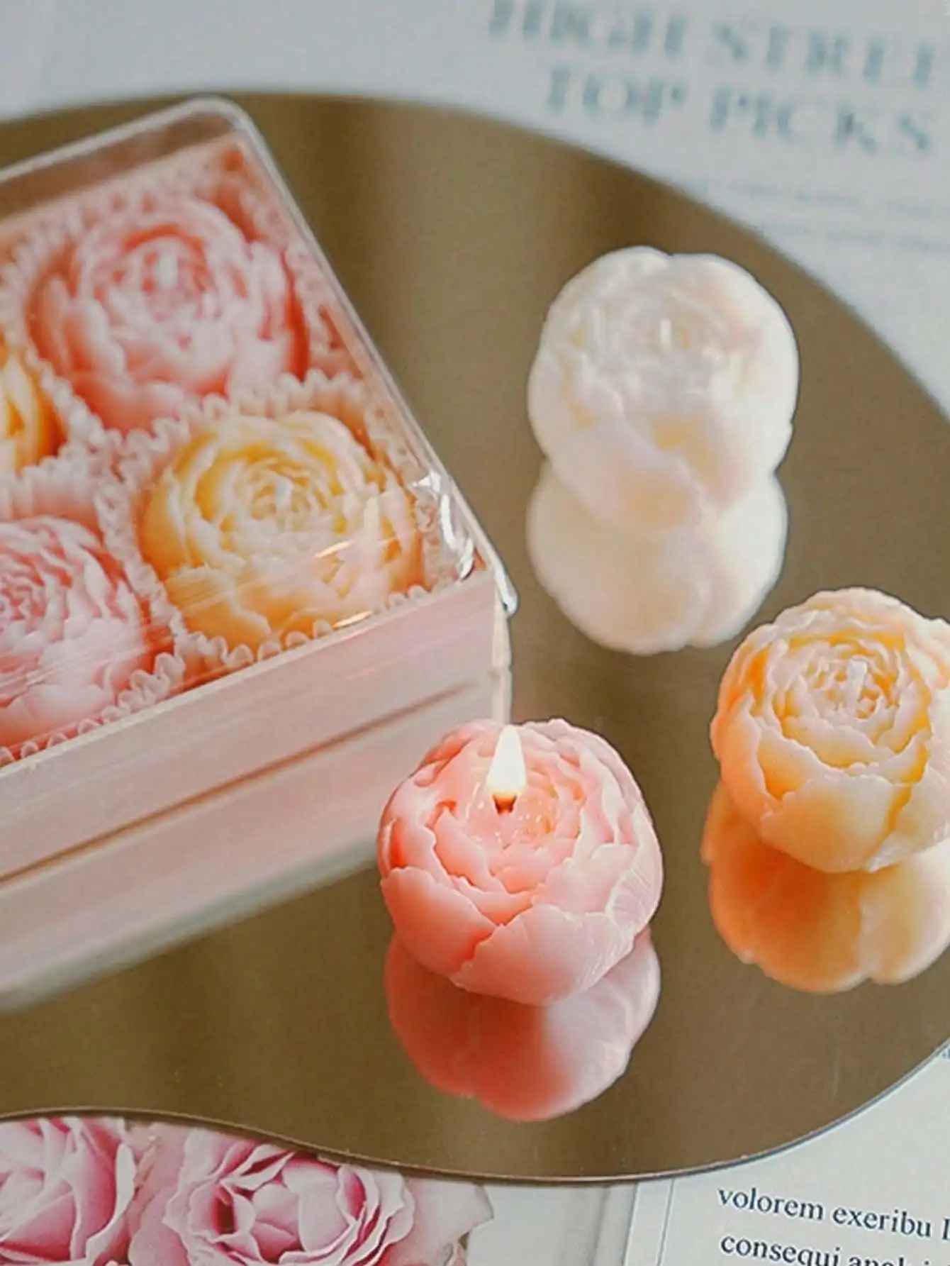 ensemble Bougie parfumée à la rose faite à la main | Naturelle 4 pieces