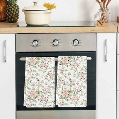 Torchons de cuisine blanc à fleurs | Ultra-absorbants