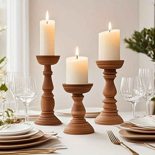 Bougeoirs en bois Vintage 3 pièces | Authentique