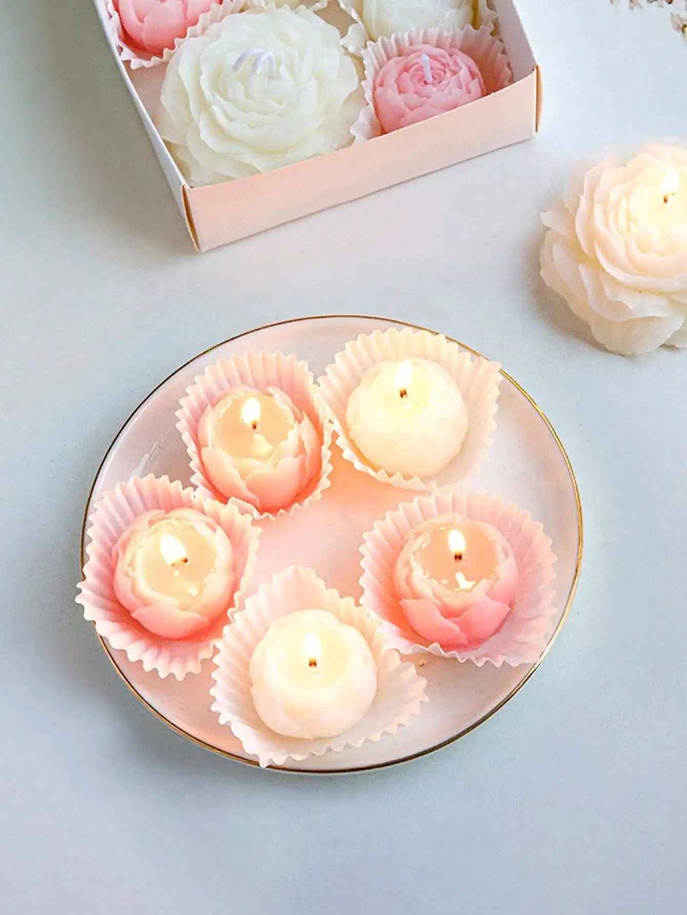 ensemble Bougie parfumée à la rose faite à la main | Naturelle 4 pieces