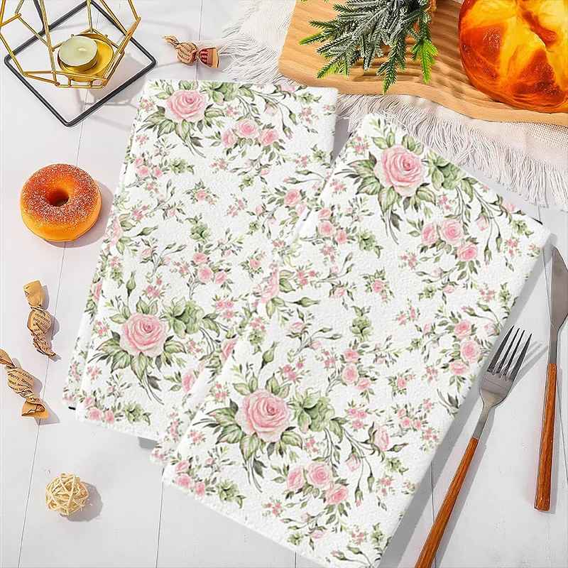Torchons de cuisine blanc à fleurs | Ultra-absorbants