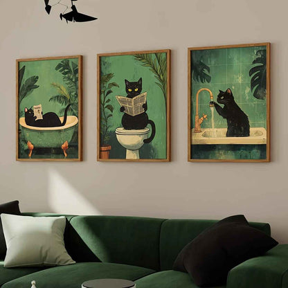 3 toiles chat deco | Vintage Salle de Bain