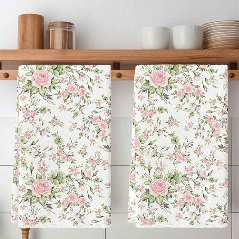Torchons de cuisine blanc à fleurs | Ultra-absorbants