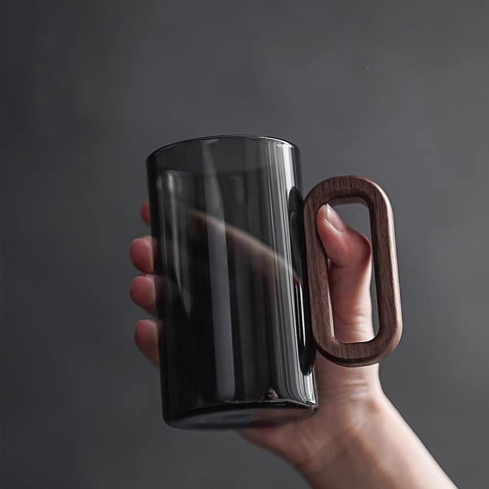 Tasse en verre et bois | Manche Naturel Isolant