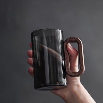 Tasse en verre et bois | Manche Naturel Isolant