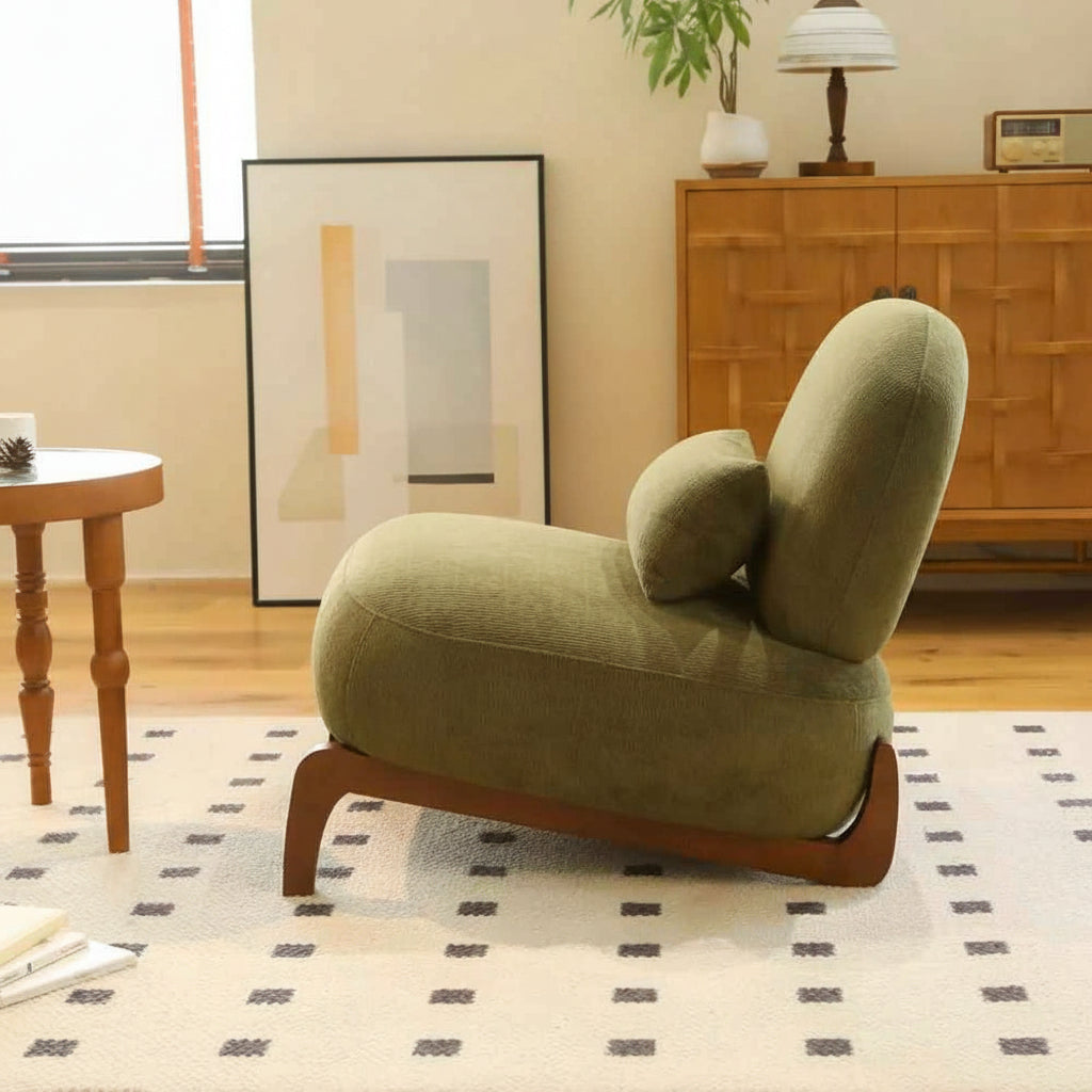 fauteuil tissu vert bois