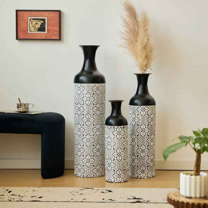 grand vase geometrique blanc et noir