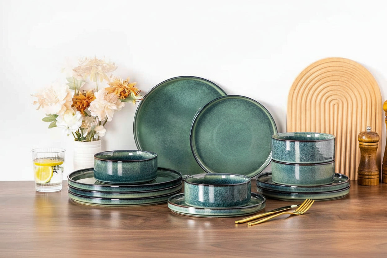 service vaisselle vert noir